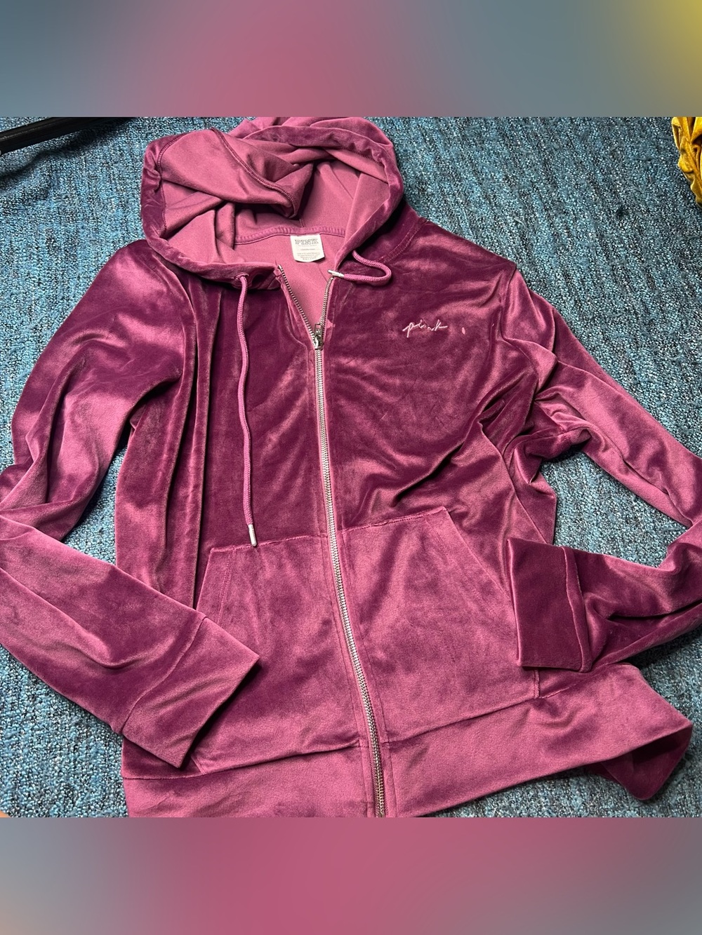 Victoria's Secret PINK Velvet Velour Tracksuit Jacket and Pants in Purple M/L - Picture 3 of 10